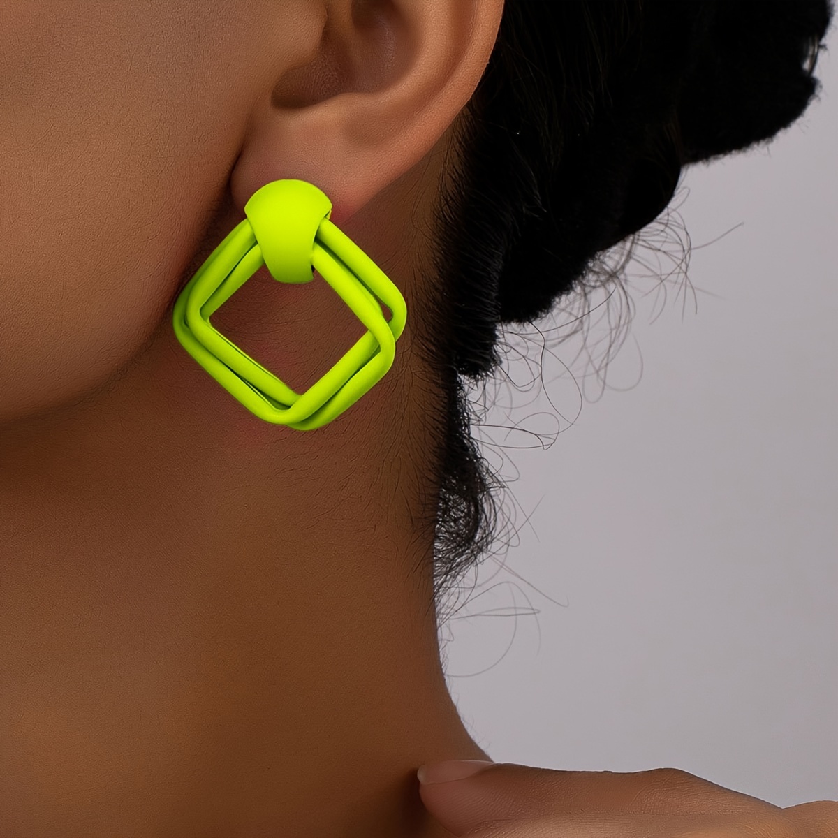 Green Geometric Stud Earrings for Summer Party